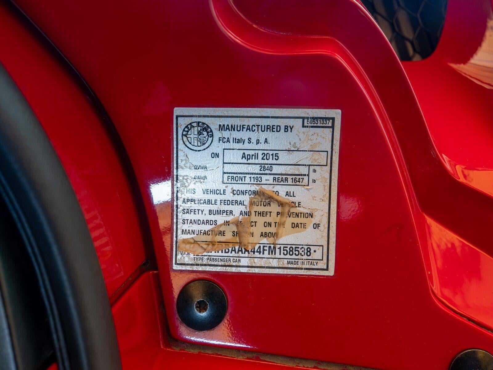 2015 Alfa Romeo 4C 2dr Cpe